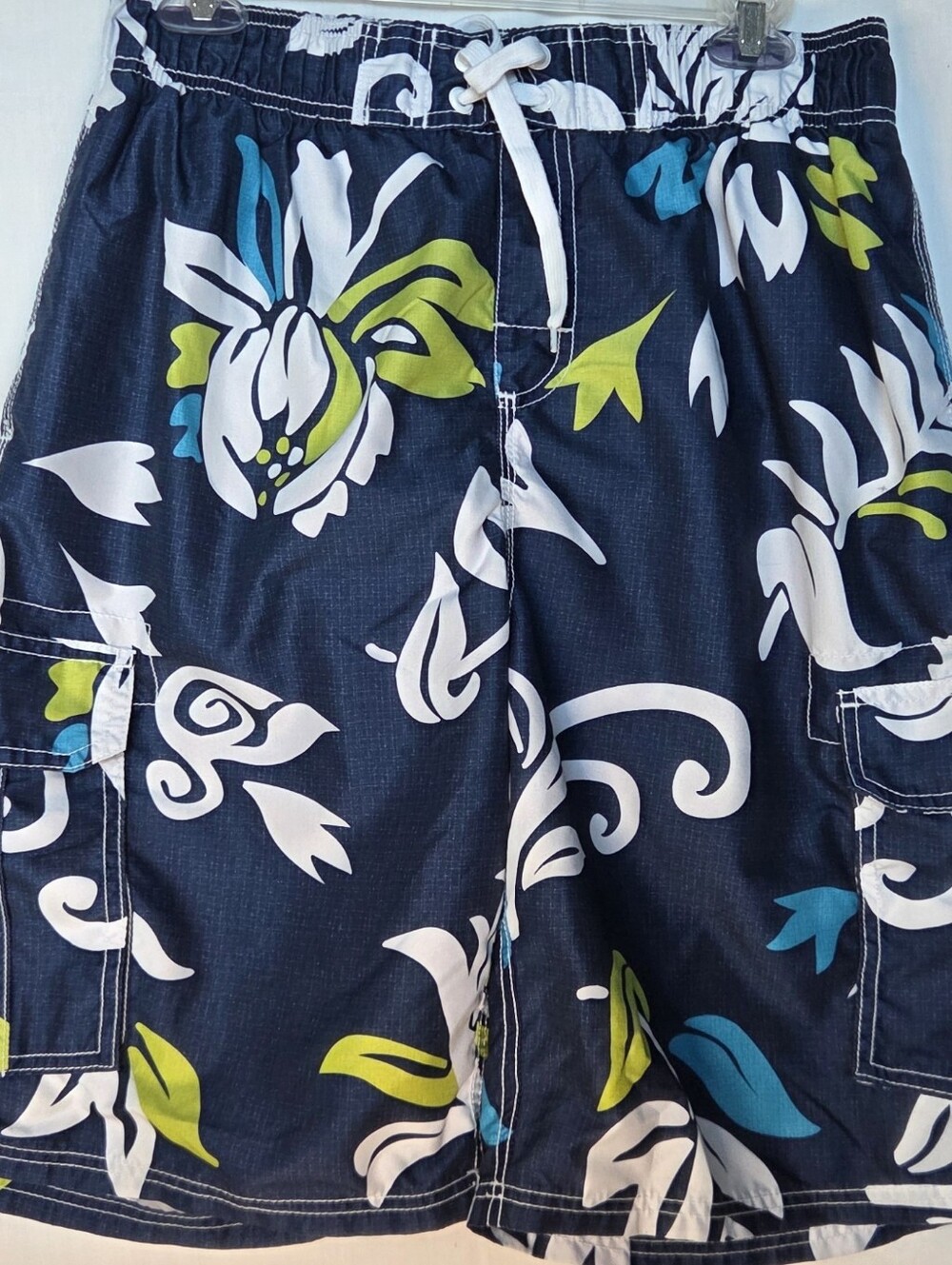 Kanu Surf Swim Trunks Mens Sz L Blue Green White Cargo Board Shorts